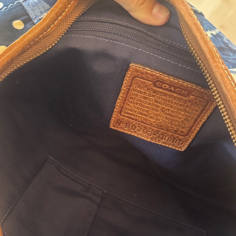 Coach Patchwork Denim and Brown Leather Shoulder Bag with Purple Accent - Picture 4 of 8